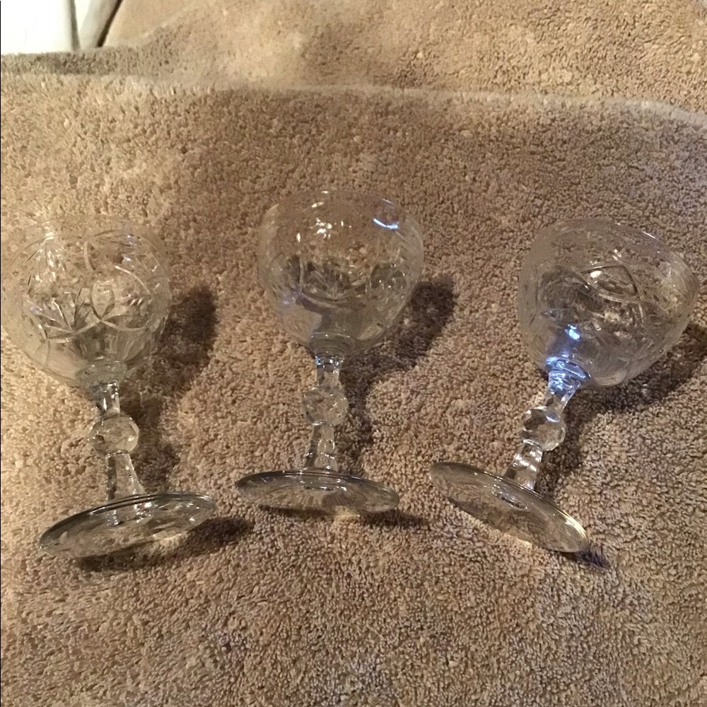 Three (3) etched glass cordials